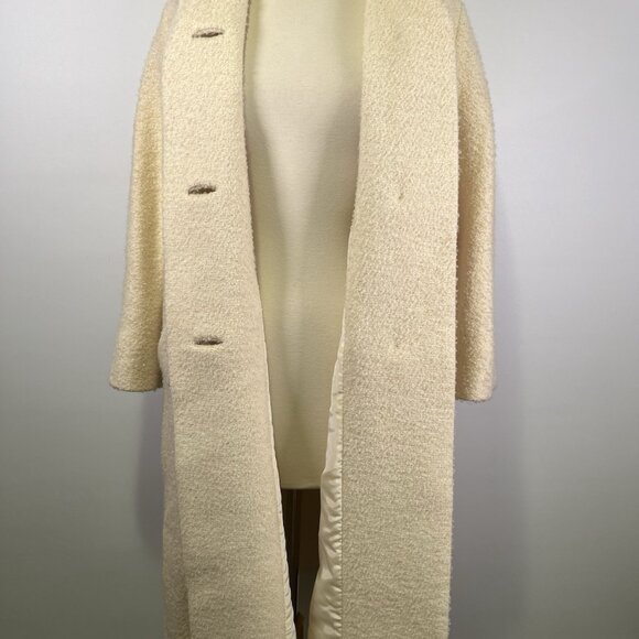 Vintage 60s Kaufman Bros Cream Boucle Wool Swing Coat Mod Mid Century *READ - Picture 10 of 16